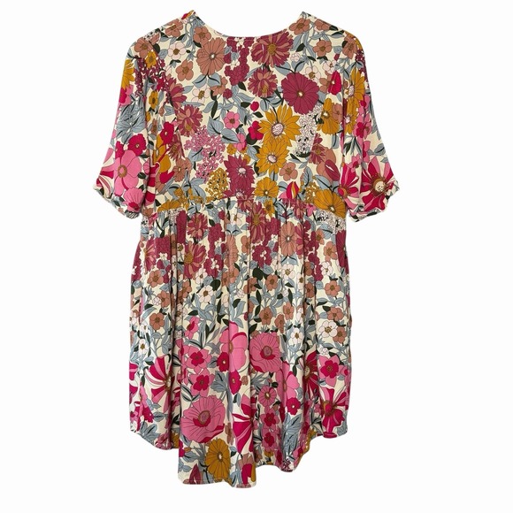 Natural Life Stella Floral Babydoll Mini Dress XS S Boho Cottagecore Pockets - Picture 5 of 13